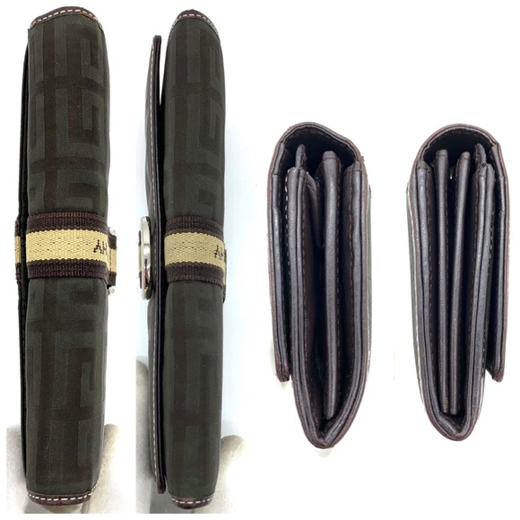 Givenchy Green Brown Fabric Leather Long Wallet - Picture 3 of 12